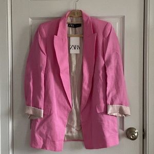 Zara pink linen blazer size extra small
